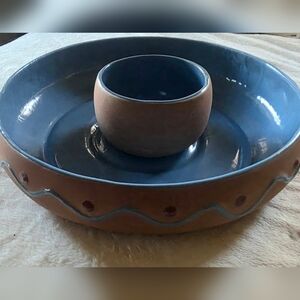 New Ceramic / Pottery Chip & Dip serving bowl set.